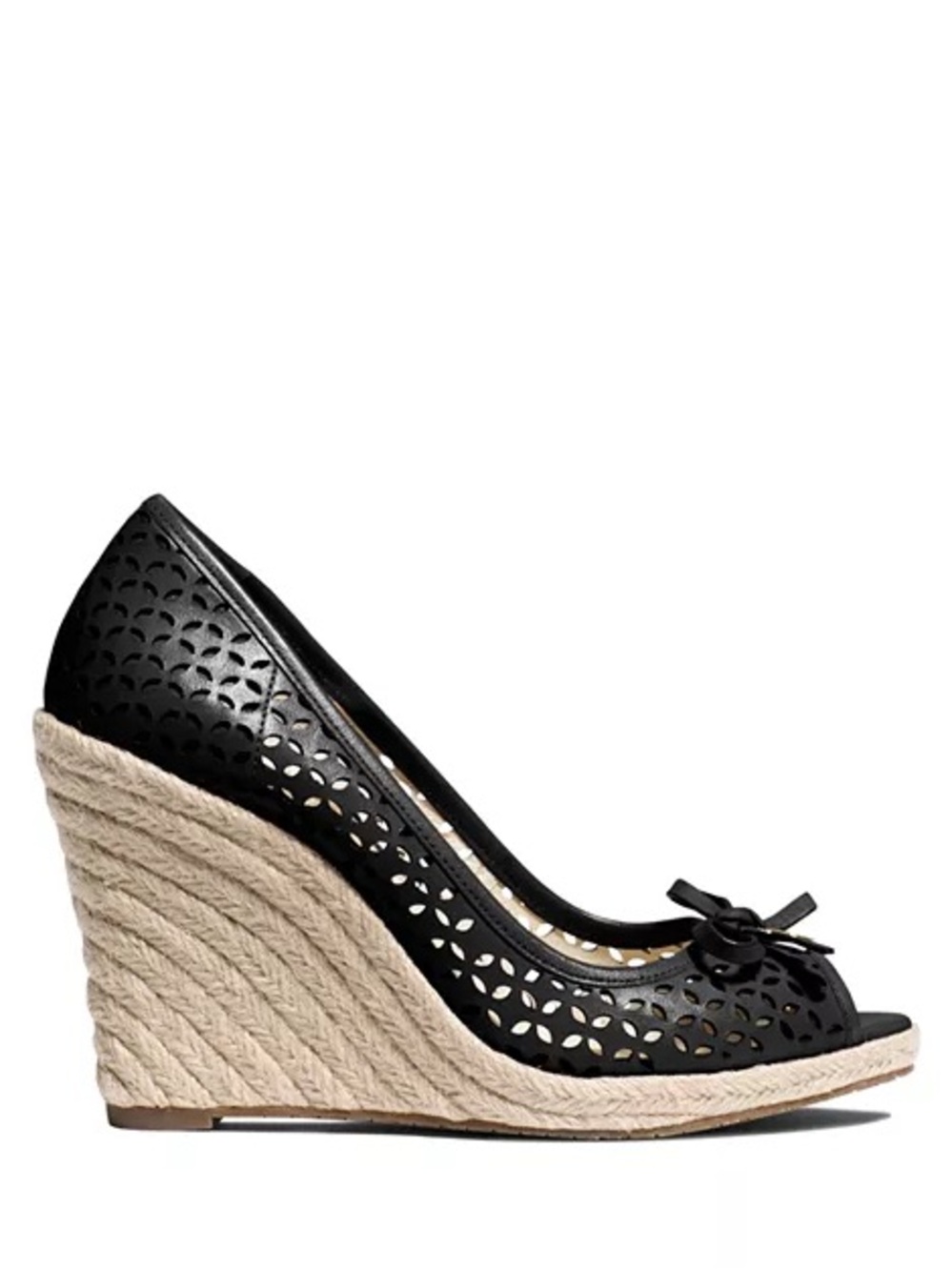 Michael Kors Black Perforated Peep-Toe Espadrille Wedge